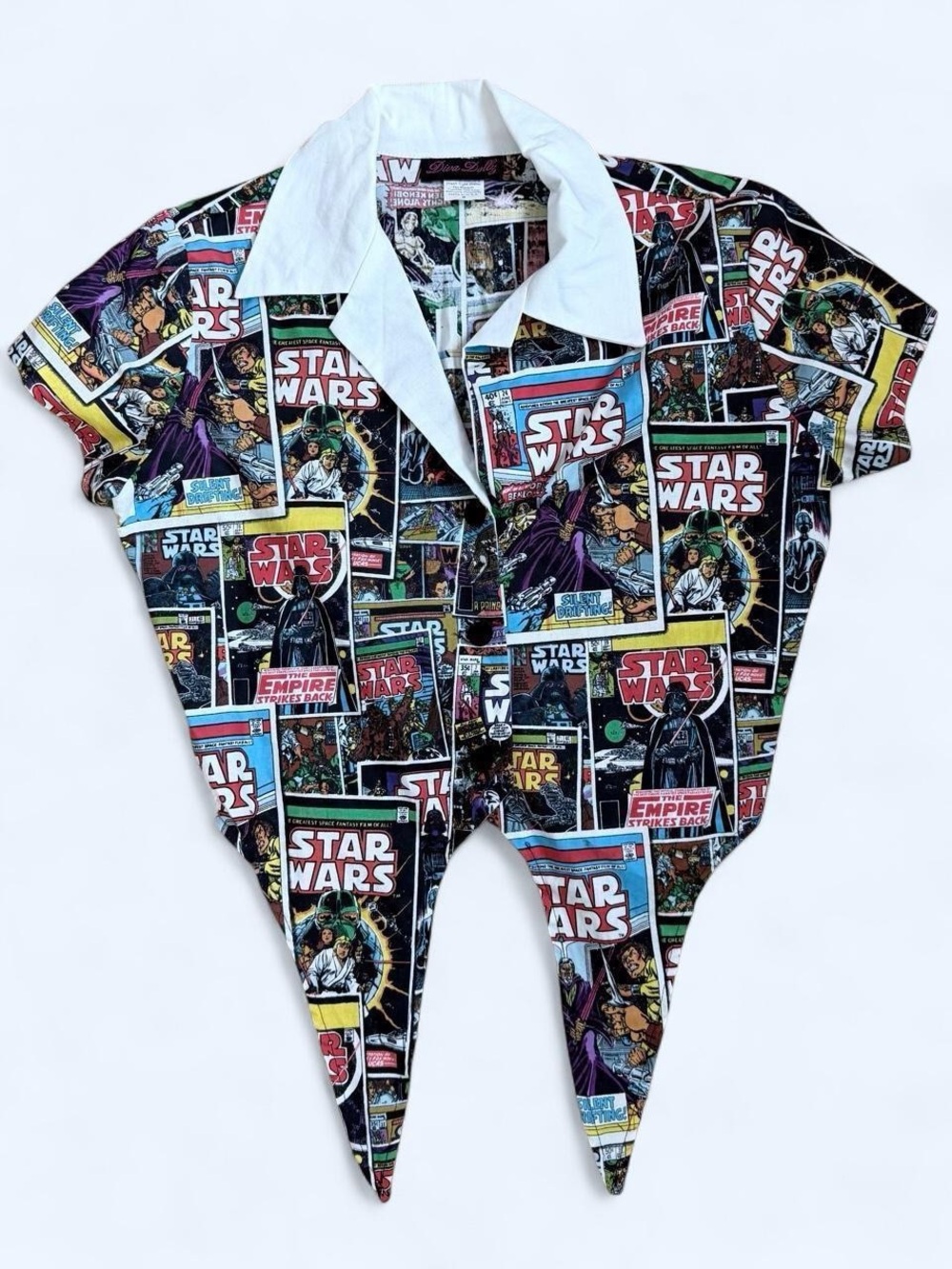 Diva Dollz Star Wars Marvel Comic Print Cropped Tie-Front Shirt Vintage S